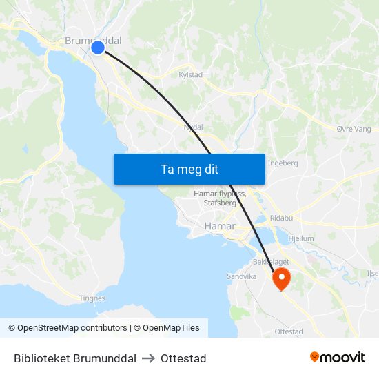 Biblioteket Brumunddal to Ottestad map