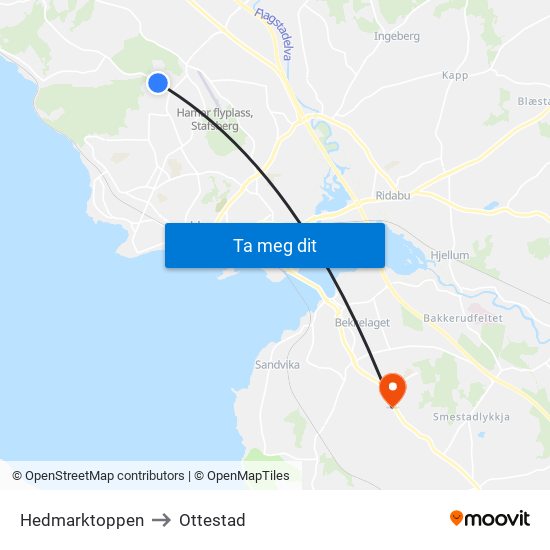 Hedmarktoppen to Ottestad map