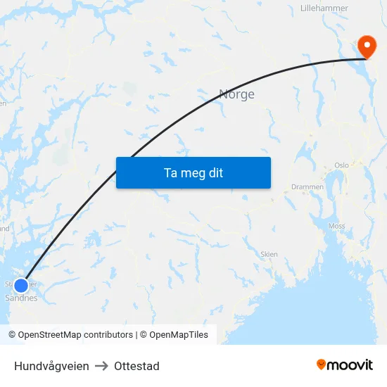 Hundvågveien to Ottestad map