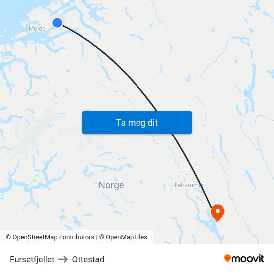 Fursetfjellet to Ottestad map