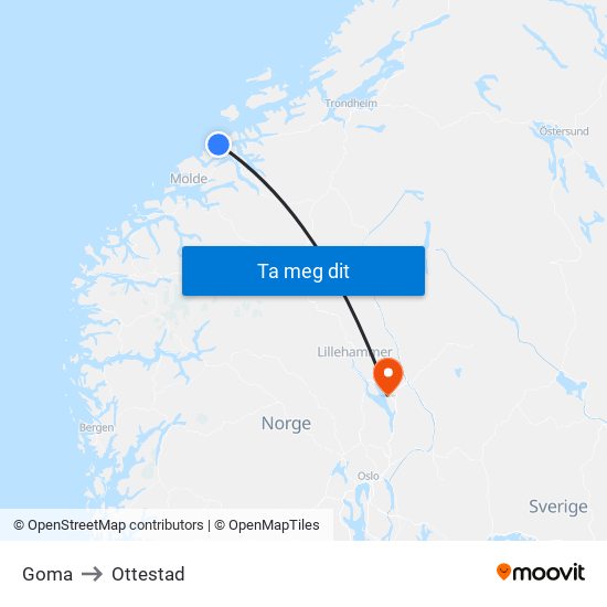 Goma to Ottestad map