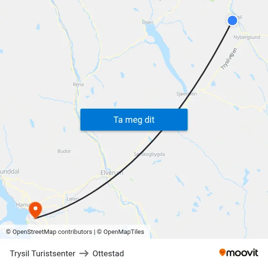 Trysil Turistsenter to Ottestad map
