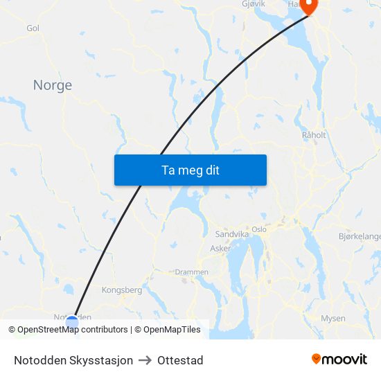 Notodden Skysstasjon to Ottestad map