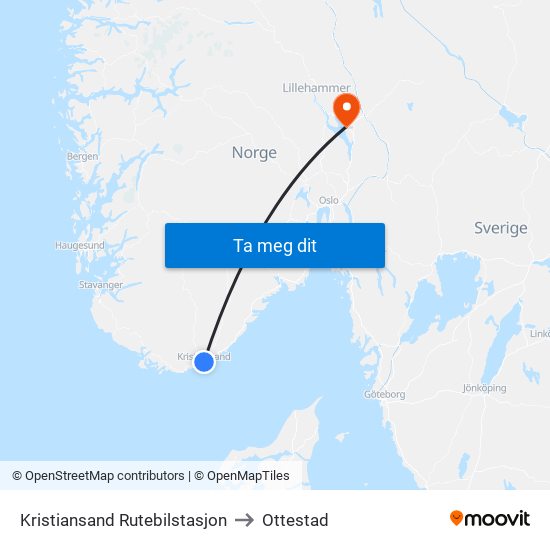 Kristiansand Rutebilstasjon to Ottestad map