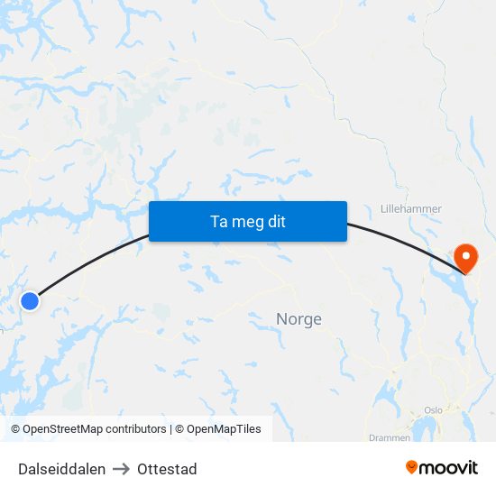 Dalseiddalen to Ottestad map