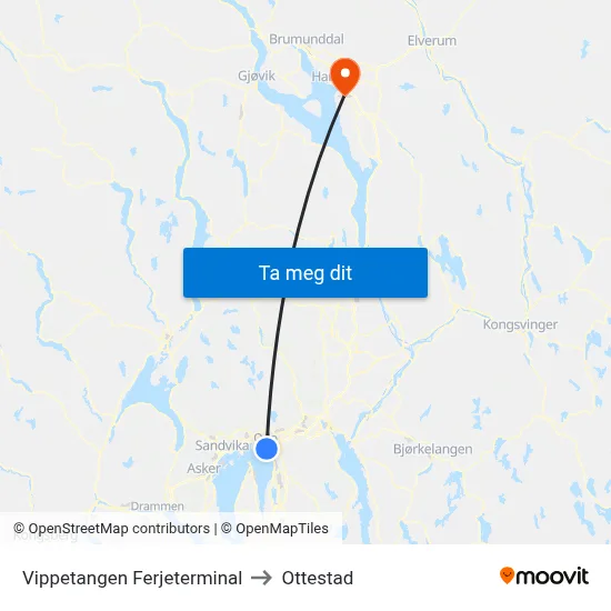 Vippetangen Ferjeterminal to Ottestad map