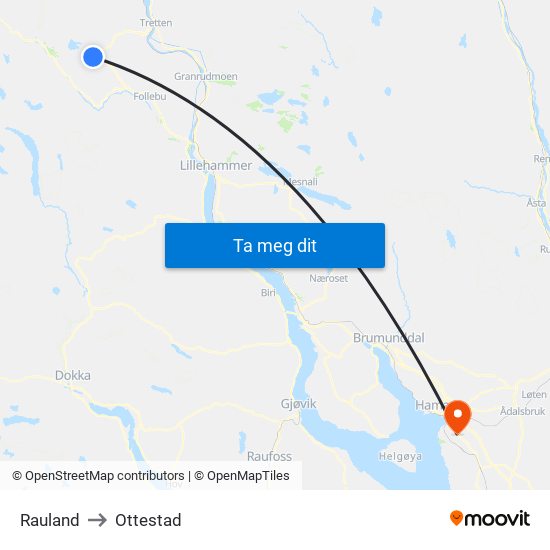 Rauland to Ottestad map