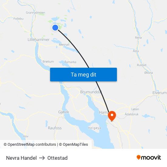Nevra Handel to Ottestad map
