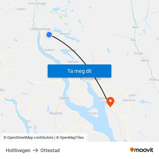 Holtlivegen to Ottestad map