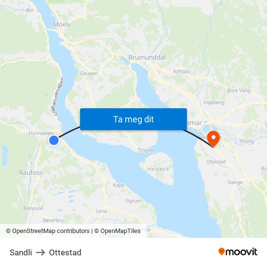 Sandli to Ottestad map