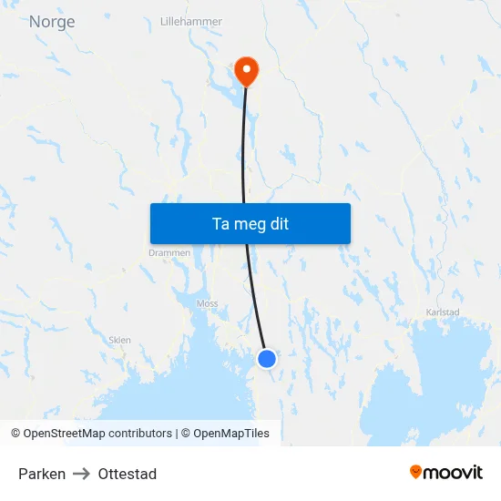 Parken to Ottestad map