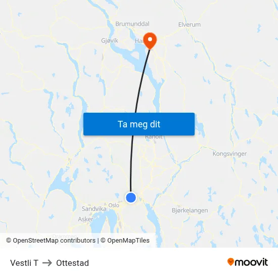 Vestli T to Ottestad map