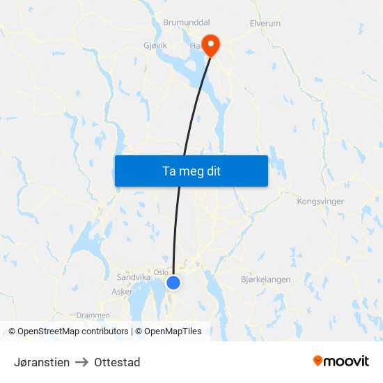 Jøranstien to Ottestad map