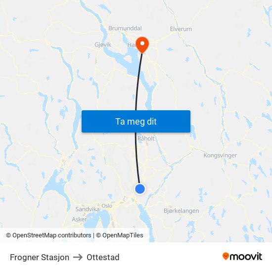 Frogner Stasjon to Ottestad map