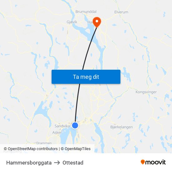 Hammersborggata to Ottestad map