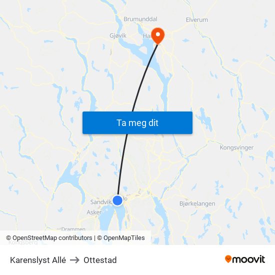Karenslyst Allé to Ottestad map