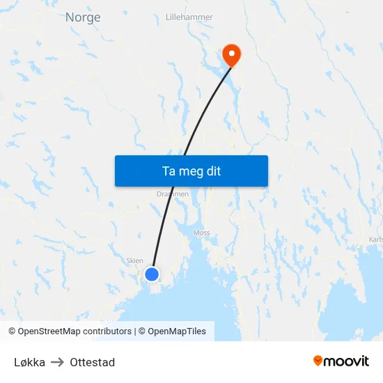 Løkka to Ottestad map