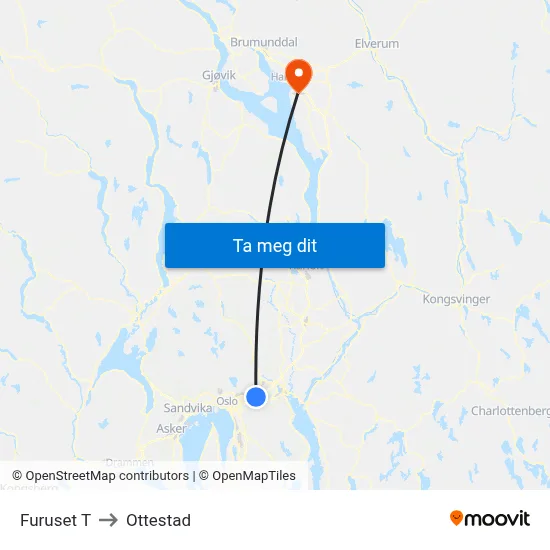 Furuset T to Ottestad map