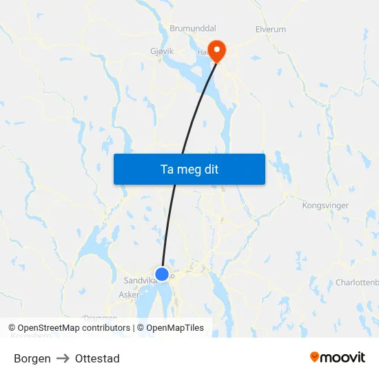 Borgen to Ottestad map