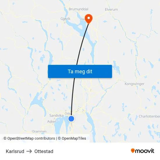 Karlsrud to Ottestad map