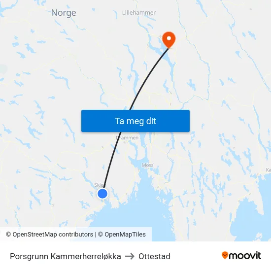 Porsgrunn Kammerherreløkka to Ottestad map