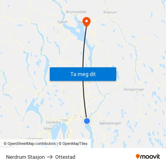 Nerdrum Stasjon to Ottestad map