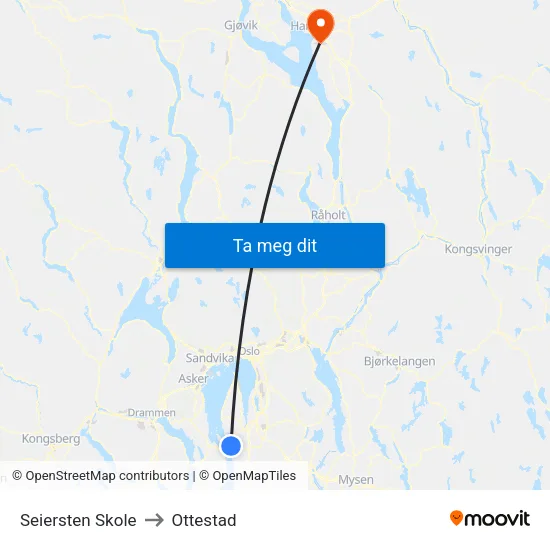Seiersten Skole to Ottestad map