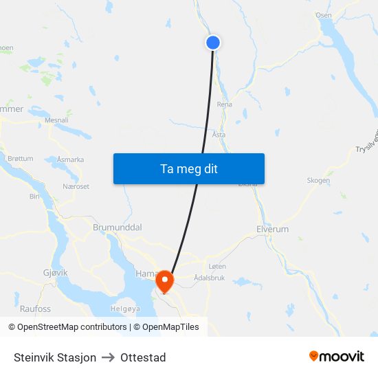 Steinvik Stasjon to Ottestad map