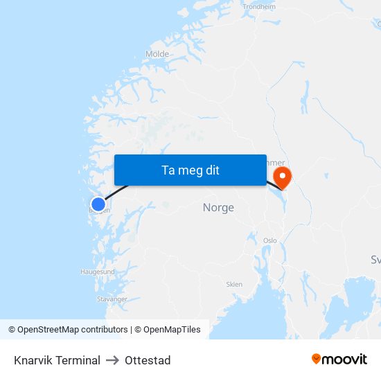 Knarvik Terminal to Ottestad map