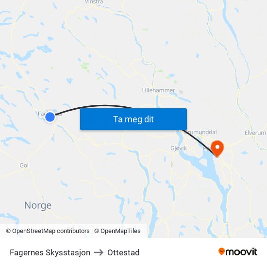 Fagernes Skysstasjon to Ottestad map