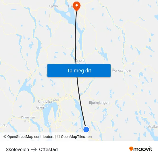 Skoleveien to Ottestad map