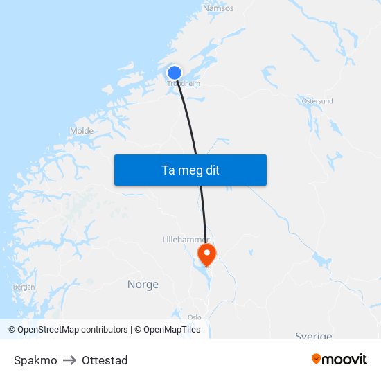 Spakmo to Ottestad map