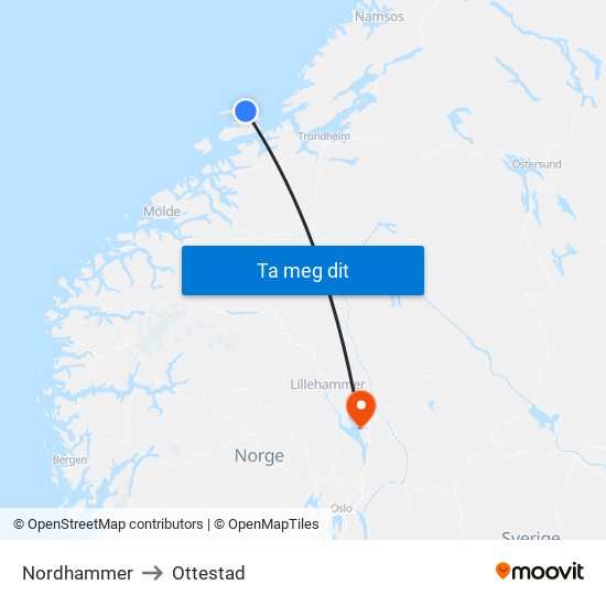 Nordhammer to Ottestad map