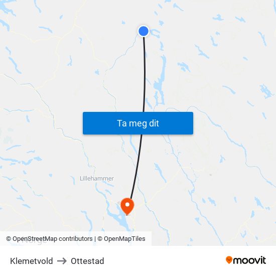 Klemetvold to Ottestad map