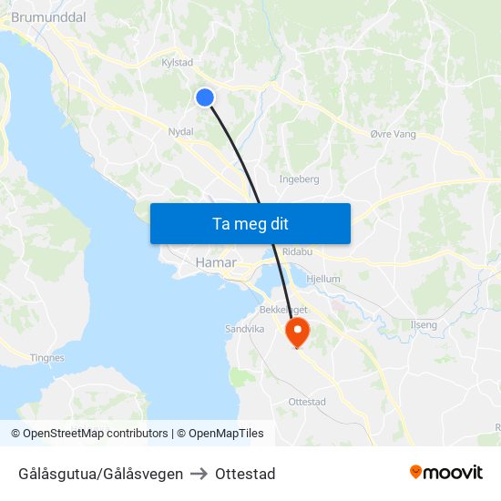 Gålåsgutua/Gålåsvegen to Ottestad map