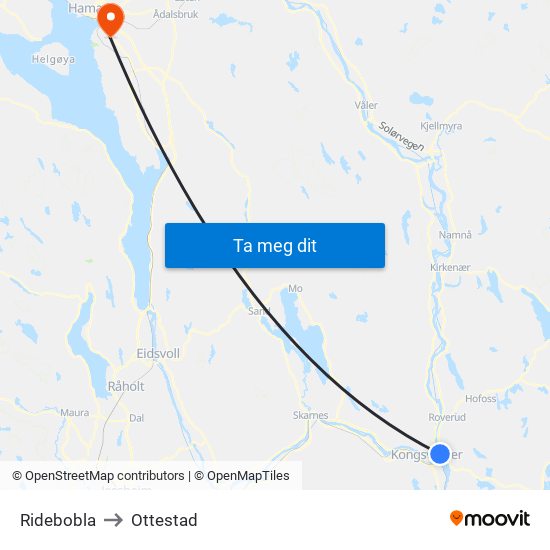 Ridebobla to Ottestad map