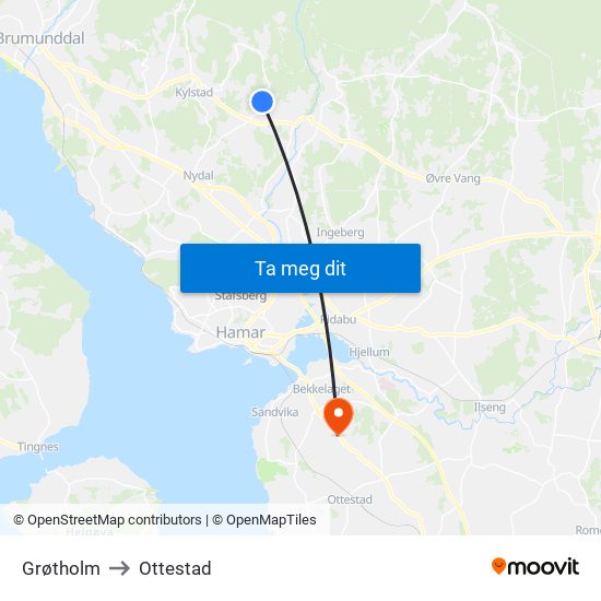 Grøtholm to Ottestad map