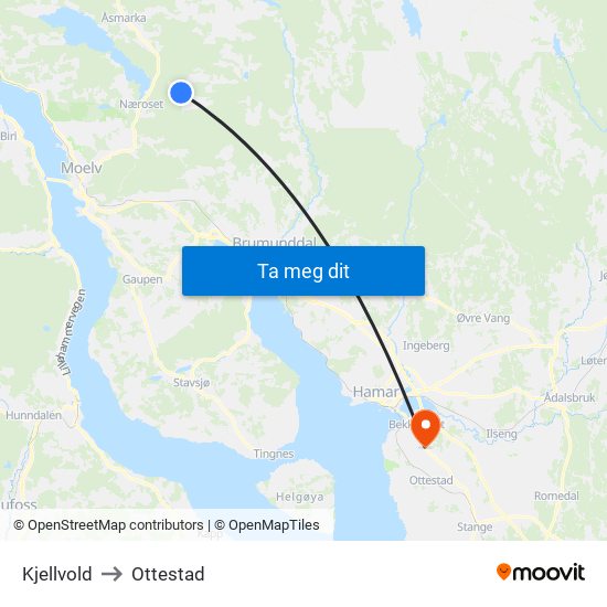Kjellvold to Ottestad map