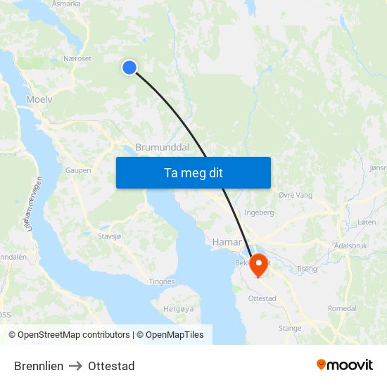Brennlien to Ottestad map