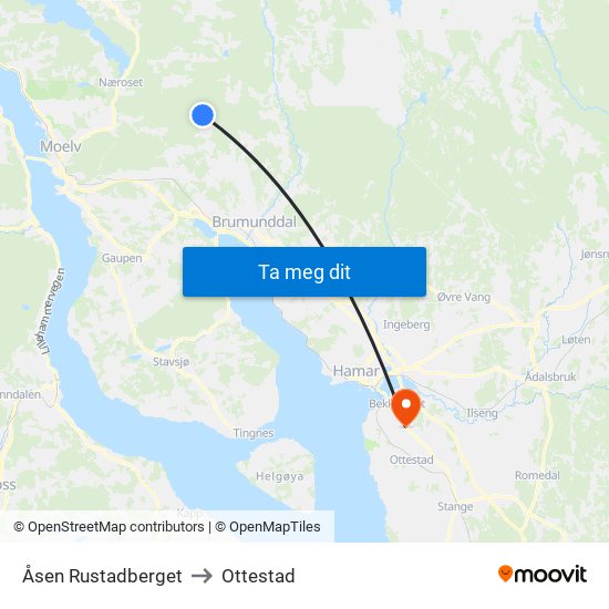 Åsen Rustadberget to Ottestad map