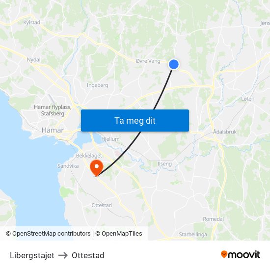 Libergstajet to Ottestad map