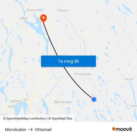 Morokulien to Ottestad map