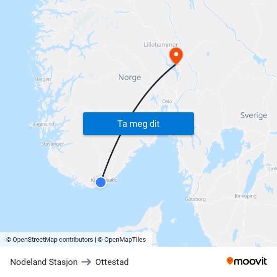 Nodeland Stasjon to Ottestad map