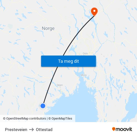 Presteveien to Ottestad map