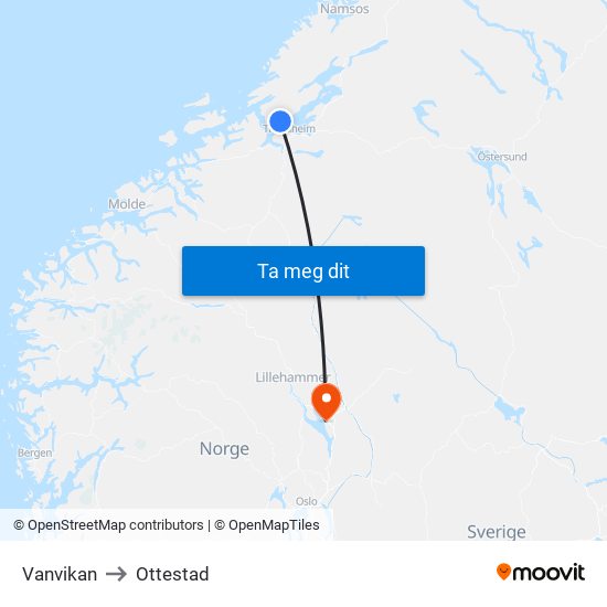 Vanvikan to Ottestad map
