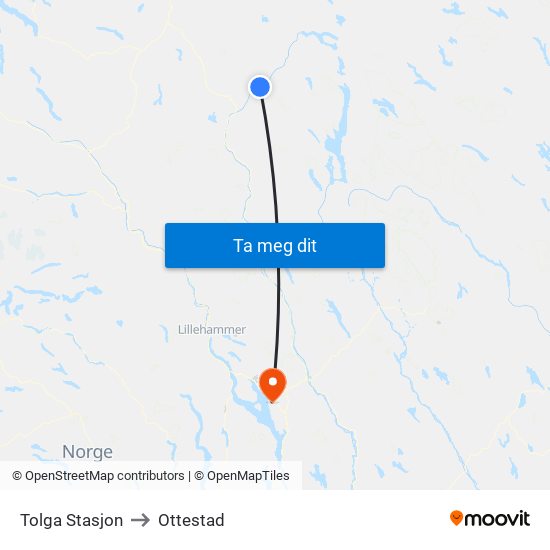 Tolga Stasjon to Ottestad map