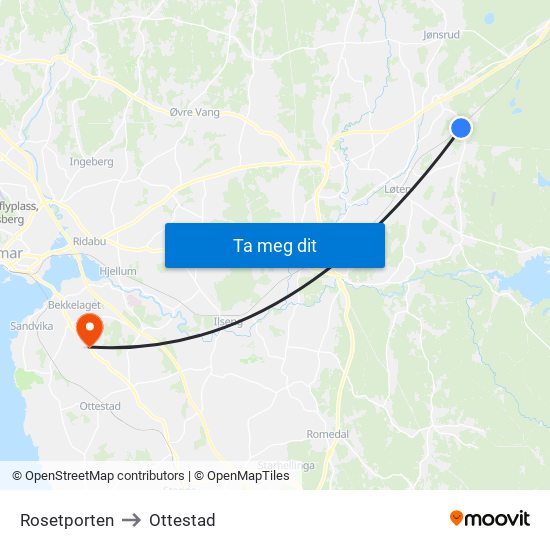 Rosetporten to Ottestad map