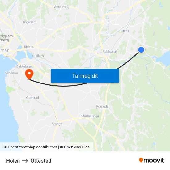 Holen to Ottestad map