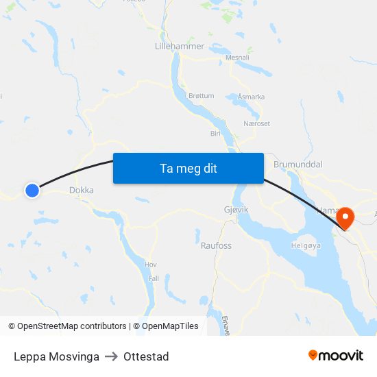 Leppa Mosvinga to Ottestad map