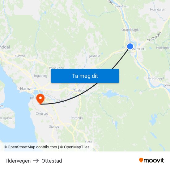 Ildervegen to Ottestad map